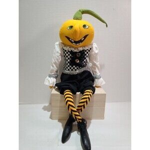 Super Cute 24" Halloween Jack  O Lantern Shelf Sitter Black & White Check
